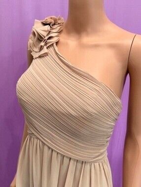 Ever Pretty One Shoulder Evening Gown Maxi Dress Tan Cream Formal Size 12